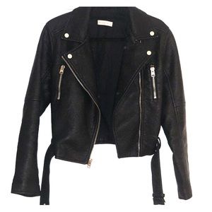 Abercrombie Black Faux Leather Bomber Jacket